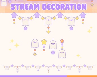 Halloween Ghost Animated Stream Decoration Twitch Overlay, Spooky String Lights, Cute Fall Stream Garland