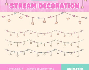 Star Twitch Stream Decoration Overlay, Animated String Lights, Pastel Kawaii Cute, Celestial Aesthetic, Cozy