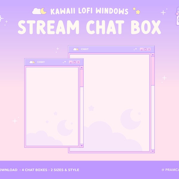 Twitch Overlay Stream Chat Box | Vaporwave Retro Lofi Kawaii Windows | Just Chatting | Cloud Moon Pastel Purple Pink Aesthetic