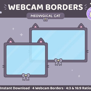 Black Cat Twitch webcam-overlay, stream-overlay, webcamframe, Kawaii Cute Pastel, Youtube