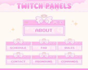 Angel Twitch Panels x25, Cute Halo Wings, Pastel Pink Stream Windows, Kawaii Stream