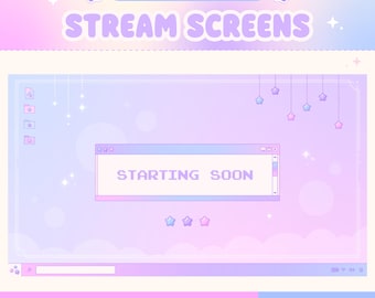 Écrans de streaming rétro pour Windows, superposition Twitch animée, étoiles Lofi Kawaii, bientôt disponible, hors ligne