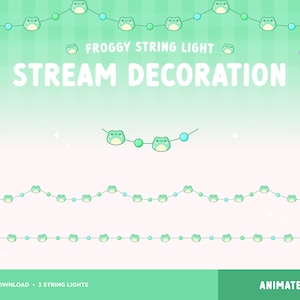 Frog Stream Decoration, Animated Twitch Overlay String Lights, Pastel Kawaii Cute Aesthetic, Cottagecore Froggy, Mint Green