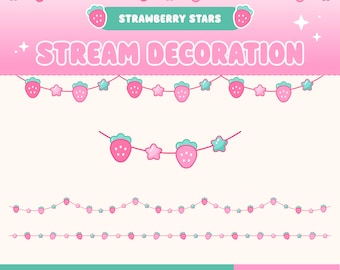 Strawberry Stream Decoration, Animated Twitch Overlay, String Light Garland, Cozy Cottagecore Farm