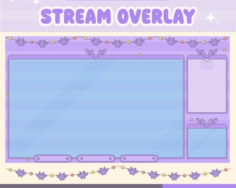 Halloween Twitch Overlay, Kawaii Bat Animated Customizable Stream Layout, Pastel Gothic, Purple