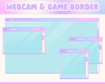 Retro Twitch Webcam Game Borders Overlay, Kawaii Star Windows, Facecam Frame