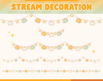 Pumpkin Twitch Stream Decoration, Halloween String Lights, Animated Stream Overlay, Cozy Fall Harvest