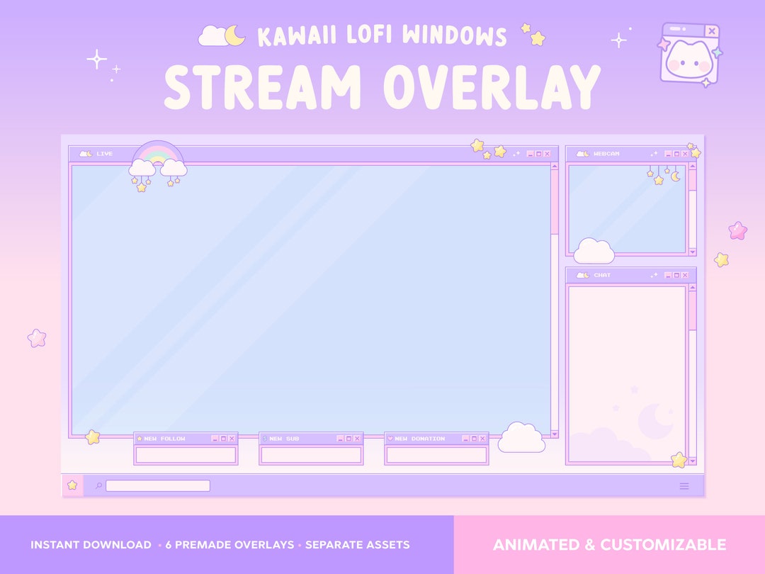 Animated Twitch Overlay Lofi Kawaii Windows Customizable -  in