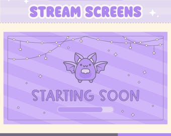 Superposition Twitch Chauve-souris Vampire Kawaii, Écrans de stream d'Halloween, Début effrayant, Chargement, Violet