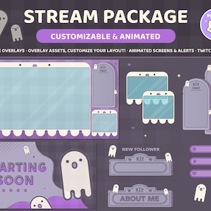 Halloween Twitch Stream Overlay Package , Animated Alerts and Stream Screens, Twitch Panels, Spooky Cute Gothic Ghost Graveyard RIP