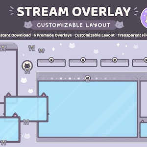 Black Cat Twitch Stream Overlay, Customizable Layout, Kawaii Cute, Pastel Pink, Witch, Vtuber, Youtube