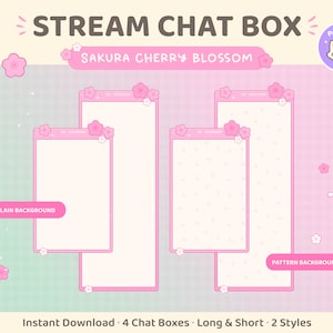 桜チャットボックス Twitch オーバーレイ、桜、春の花、パステルピンクの美学、かわいい、OBS