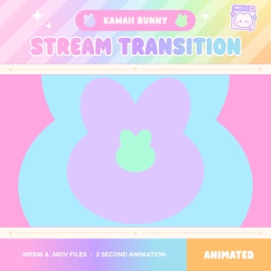 Rainbow Bunny Twitch Transition Scene, Stream Stinger, Animated Twitch Overlay, Youtube, OBS, Cozy Kawaii Cute Pastel