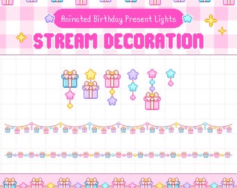 Birthday Twitch Overlay Stream Decoration, Animated String Light Garland, Presents, Stars, OBS, Vtuber