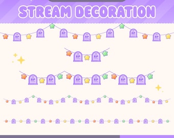 RIP Twitch Halloween Overlay, Animated Stream Decoration, Spooky Tombstone String Lights, Vtuber Assets