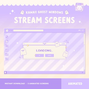 Halloween Twitch Animated Stream Screens, Spooky Ghost, Retro Windows, Kawaii Stars Pastel, Starting Soon, Loading, BRB, Offline Banner