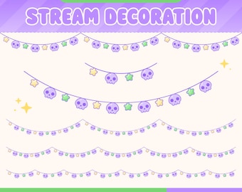 Twitch Halloween Overlay, Skull Animated Stream Decoration, Gothic Horror String Lights, Spooky Vtuber Assets, Fall
