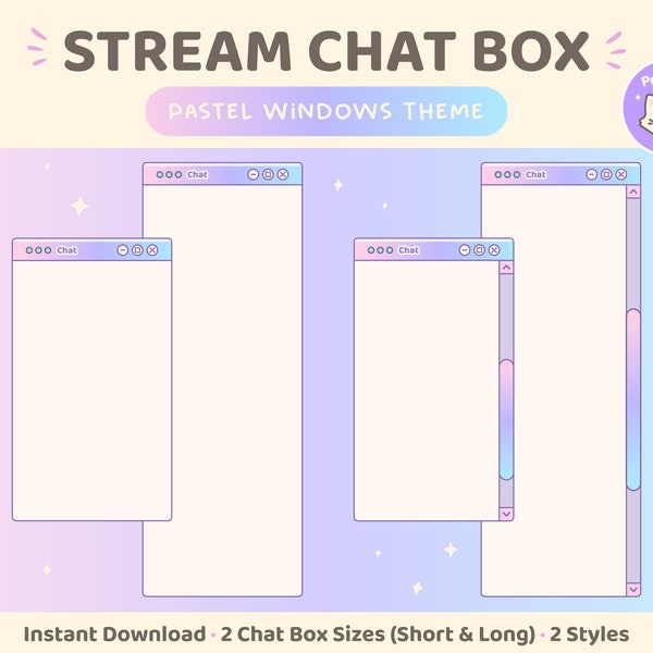 Twitch Overlay Stream Chat Box | Window UI Theme | Pink Blue Purple Pastel | Minimalistic