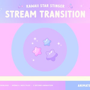 Star Stream Transition, Animated Twitch Overlay, Youtube, OBS, Kawaii Cute Pink Purple Blue, Sparkles