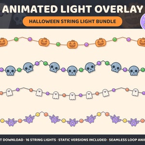 Halloween Animated String Light Bundle, Twitch Overlay Stream Decoration, 16 Cute Spooky String Lights, Bat, Ghost, Pumpkin, Skull