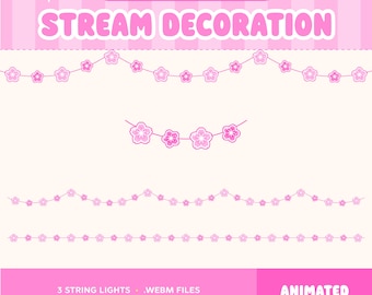 Sakura Twitch Overlay, Cherry Blossom Animated String Light Stream Decoration, Pastel Pink Kawaii Aesthetic, Spring Flower, Vtuber