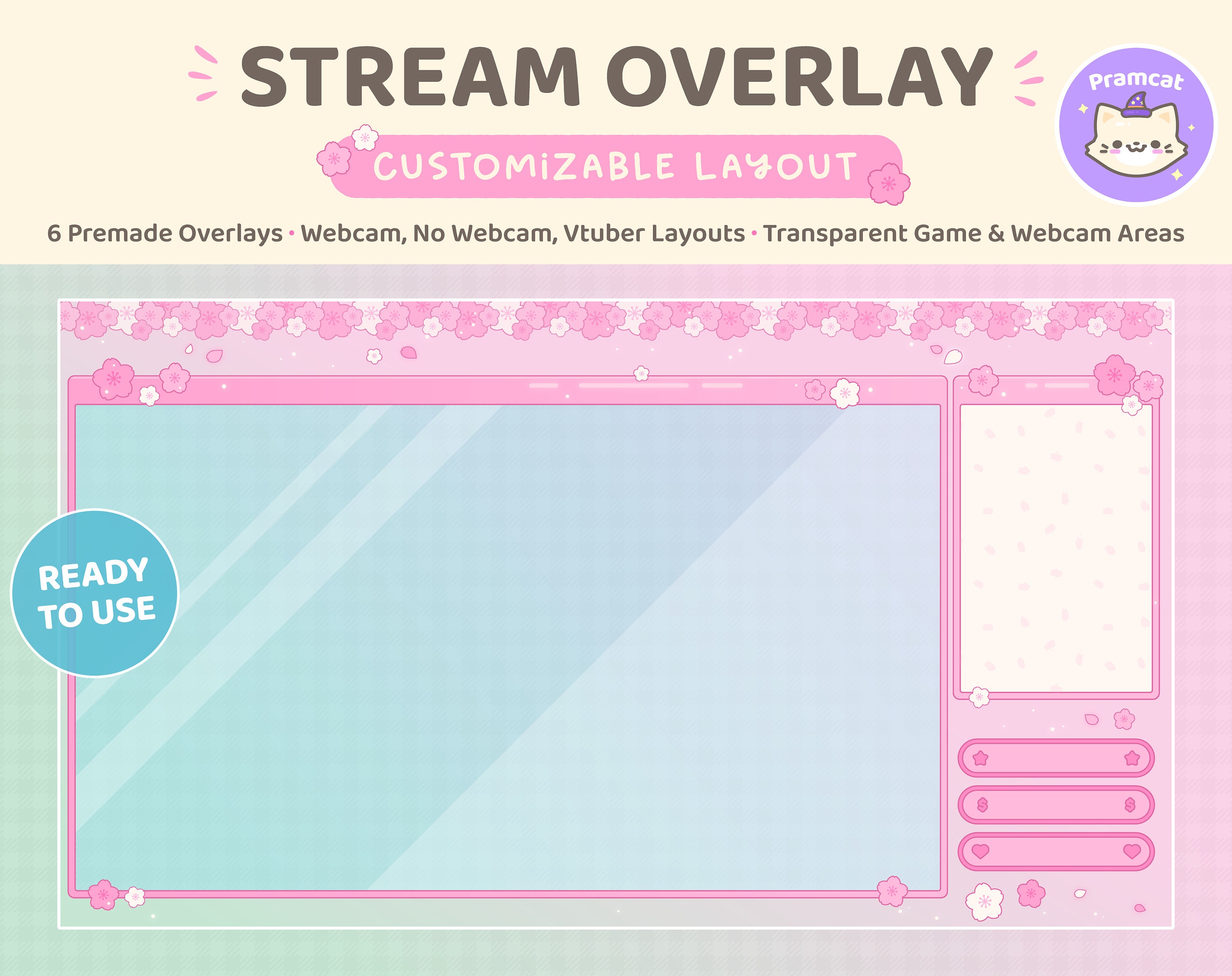 Twitch Overlay Customizable Stream Set 6 Overlays Sakura Cherry Blossom ...
