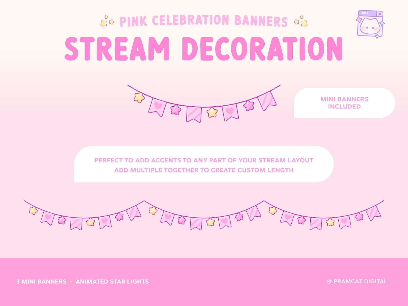 Twitch Birthday Overlay Animated Stream Decoration 6 Banner String Styles Celebration Party
