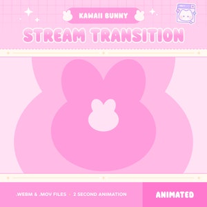 Pink Bunny Twitch Transition Scene, Stream Stinger, Animated Twitch Overlay, Youtube, OBS, Cozy Kawaii Cute Pastel