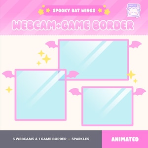 Superposición de cámara web de Twitch de Halloween rosa, borde de juego rosa, marco de cámara web con alas animadas, borde de transmisión de cámara web de vampiro, lindo kawaii espeluznante