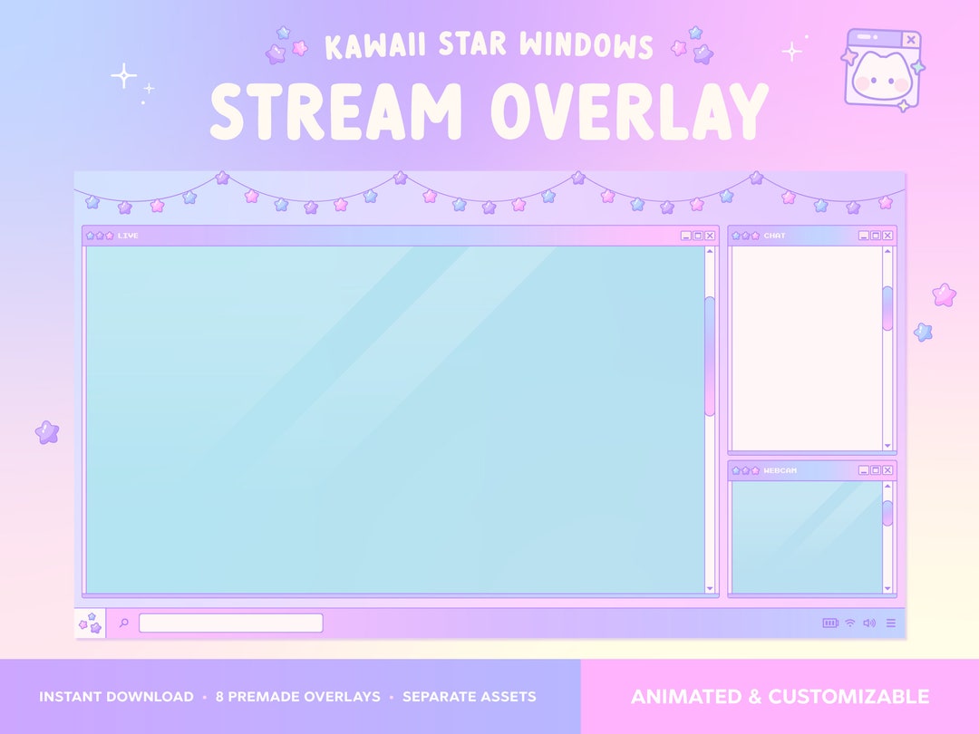 Animated Twitch Overlay Lofi Kawaii Windows Customizable -  in