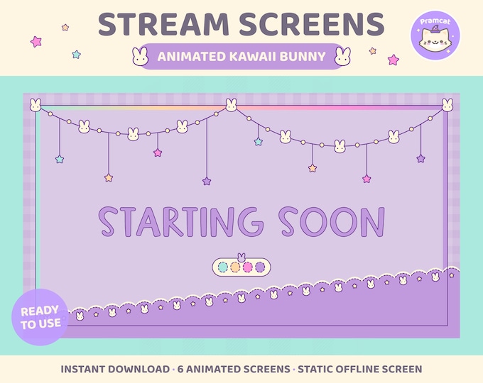 Loading Imagestream Bunny Animated Stream Screens X6, Twitch Overlay, Kawaii Cute Rainbow ...