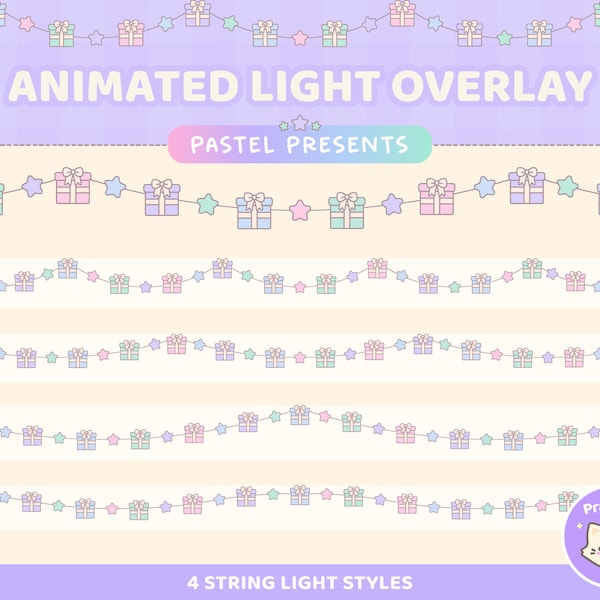 Birthday Animated Lights | Twitch Overlay | Stream Decoration | Pastel Kawaii Cute | Gift Presents | Star String Lights