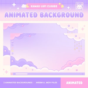 Animated Vtuber Backgrounds, Twitch Overlay, Stream Decoration, Youtube, Retro Lofi Windows Desktop, Pastel Cute Kawaii Stars Clouds