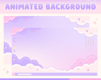 Animated Vtuber Backgrounds, Twitch Overlay, Stream Decoration, Youtube, Retro Lofi Windows Desktop, Pastel Cute Kawaii Stars Clouds