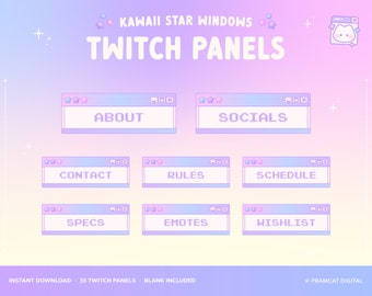 Kawaii Star Twitch Panels 35 | Retro Lofi Computer Windows | Purple Pink Blue | Iridescent Gradient | Stream Profile, About Me