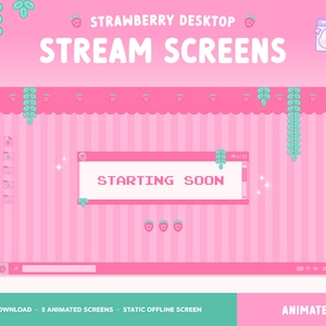 Strawberry Stream Start bald, Twitch Overlay Animierte Stream Bildschirme, Retro Windows Y2K, Ladebildschirm, Kawaii Cottagecore Vines