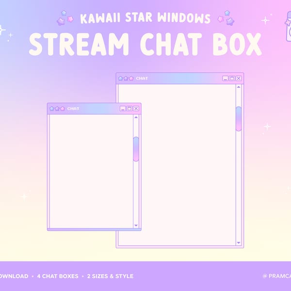 Lofi Twitch Chat Overlay, Retro Windows Stream Chatbox, Kawaii Cute Pastel Stars, Just Chatting, Purple Blue Pink, Youtube, Y2K