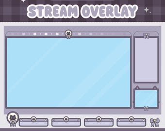 Black Cat Twitch Stream Overlay, Customizable Layout, Kawaii Gotic Witch, Vtuber Assets