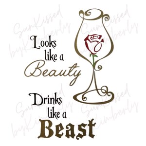 Parece una bella, bebe como una bestia, PNG JPG PDF / Cita de Bella / Descarga digital de princesas Disney / Manualidades y calcomanías