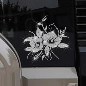 Glitter Floral Car Decal – Sparkly Flower Window Sticker, 7.09&quot; x 7.09&quot; Vinyl Decal