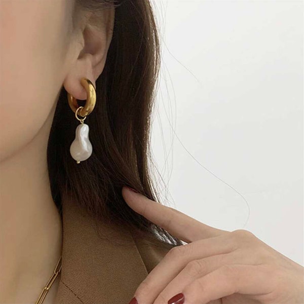 Statement Minimalist Gold Silver Color Mixed Solid Heart Pendant Hoop Earrings Street Style Pearl Pendant Hoop Earrings Statement Earring