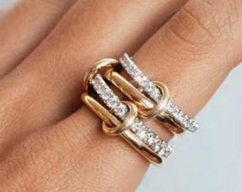 18K Gold Plated Stainless Steel Zircon Multi-Layer/ Stacked Rings Fashion Jewelry Gift for Her Stackable Ring