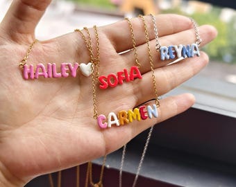 Collar con letra de burbuja personalizada de dopamina, collar feliz, colorido, personalizado, con letra de burbuja, joyería con nombre para mujer, regalo para niña, regalo para ella