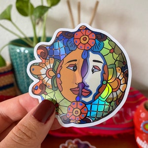 Adesivo mexicano Talavera Sun & Moon - Adesivo Otomi - Decalque artesanal mexicano - Sol y Luna - Decalque adesivo de vinil à prova d'água à prova de intempéries