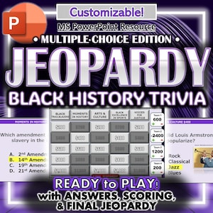 Black History Month Digital Jeopardy Game for MS PowerPoint - Digital Classroom Resource Activity Game - Ready to play, Editable Template