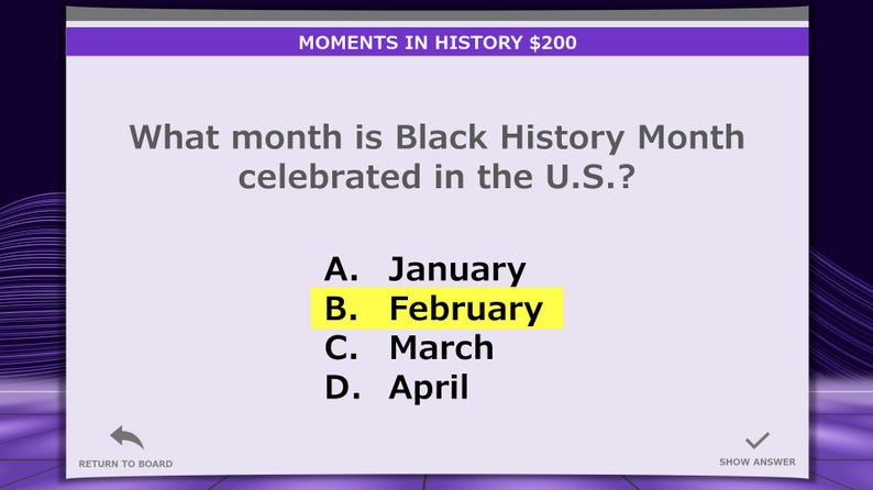 Black History Month Jeopardy Game: Digital Classroom Trivia (MS ...