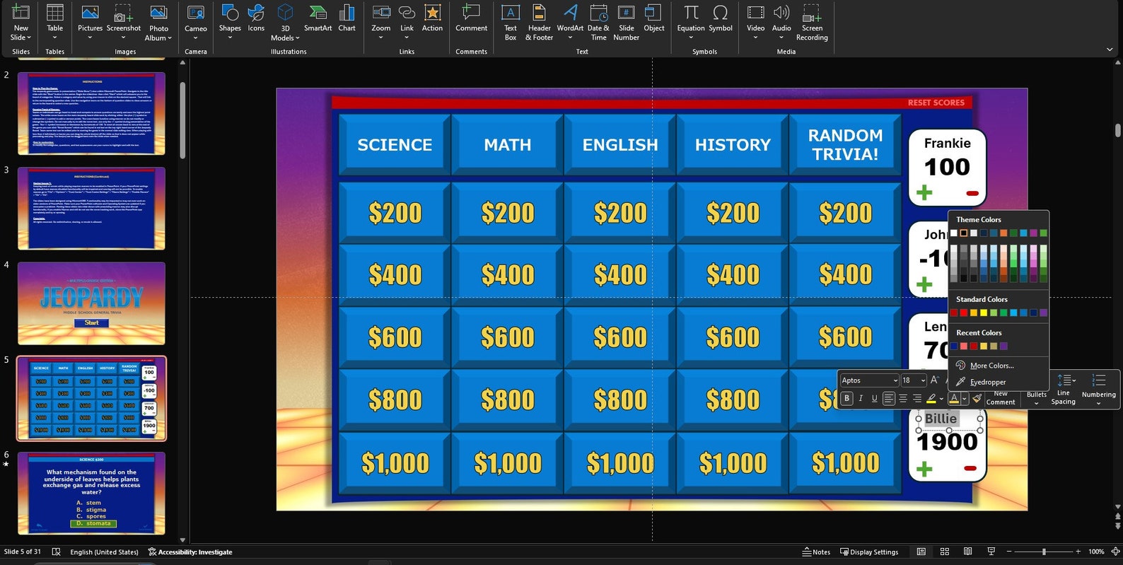 Jeopardy Powerpoint Game Customizable Template, Ready to Play