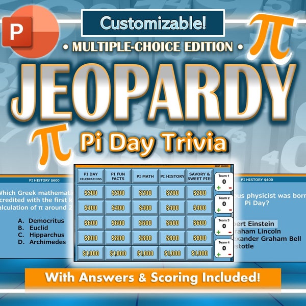 Pi Day Jeopardy Trivia Game: Customizable w/ Scoring - PowerPoint Digital Resource 2024 (.ppt)