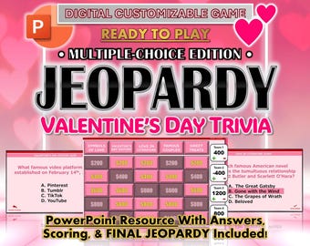 Curiosidades do Dia dos Namorados - Jogo de PowerPoint Jeopardy com pontuação (personalizável)