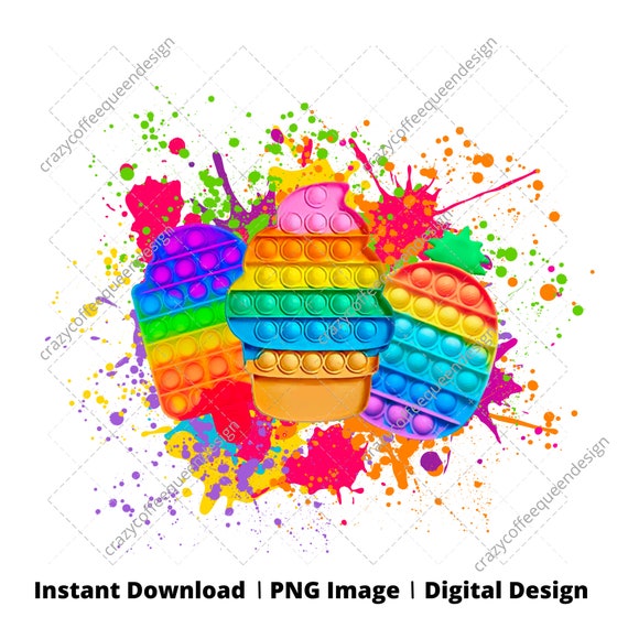 Pop It Paint Splatter Rainbow Png Digital Sublimation Design Etsy